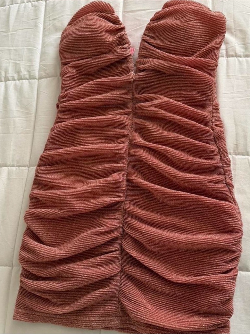 Ruched Strapless Bodycon Dress in Dusty Rose
